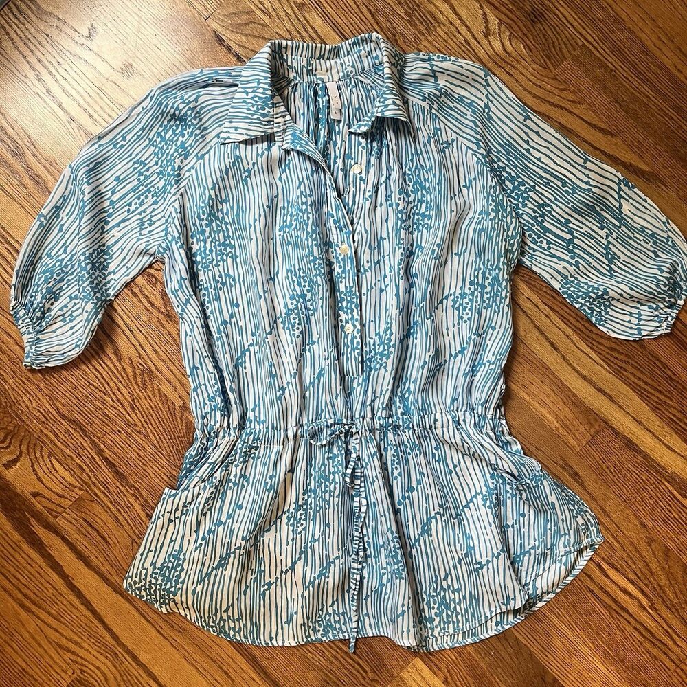 Vix by Paula Hermanny Women's Sz S Swim Cover-up Blue Drawstring Pockets Button